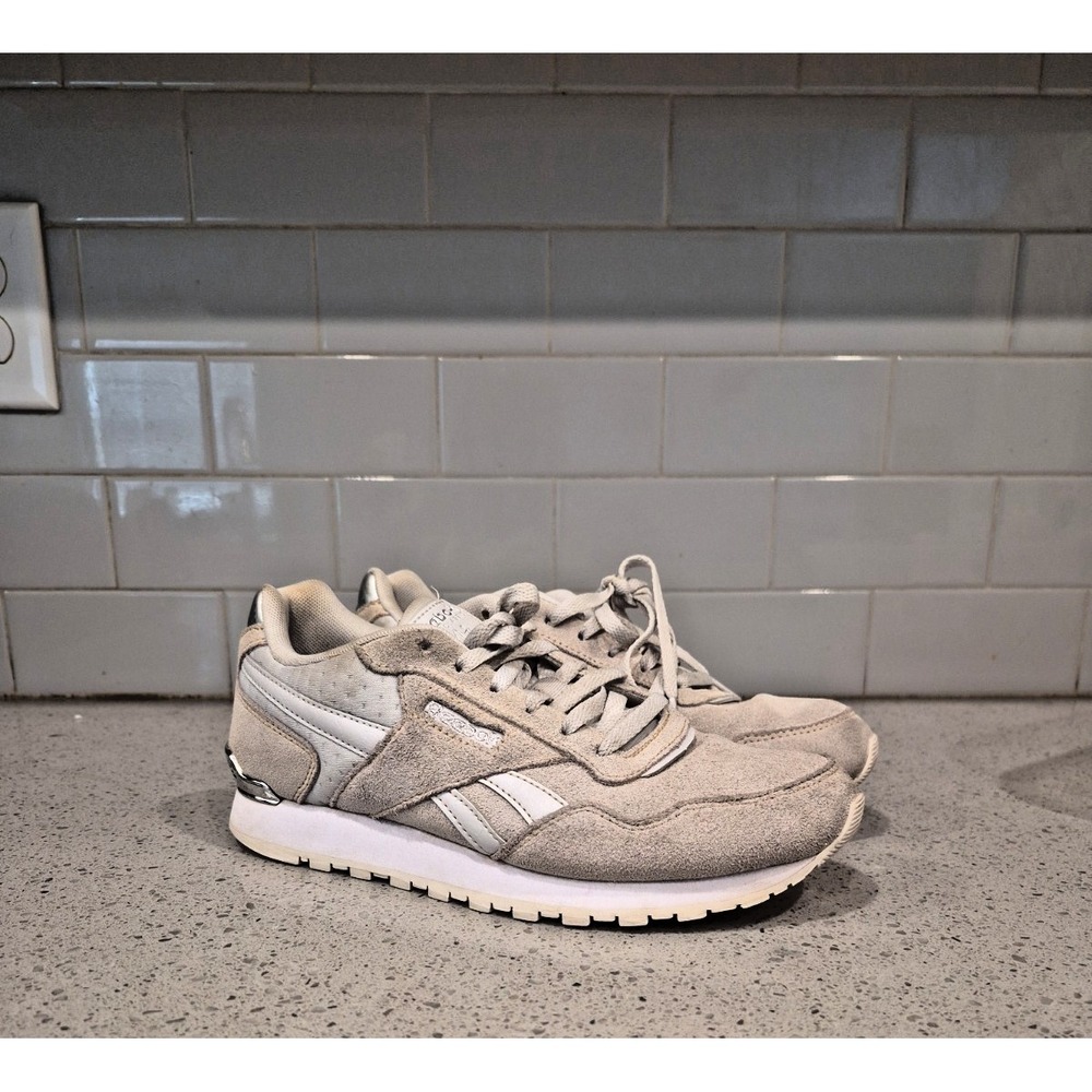 Reebok Womens Harman Classic Sneakers Off White Silver Leather Sz 6.5